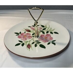 Stangl Wild Rose Round Tidbit Plate & Handle Boho Floral Baby Bridal Shower 🌸